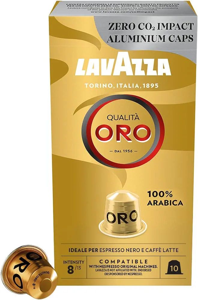 100% Original Arabica Coffee Capsules Qualetta Oro by Lavazza, Aluminum Coated Coffee Capsules Compatible with Nespresso Machines, Pack of 10 Capsules