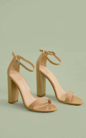 May Nude Platform sandals Patent Block Heeled Sandals, Nude Block Heel Sandals