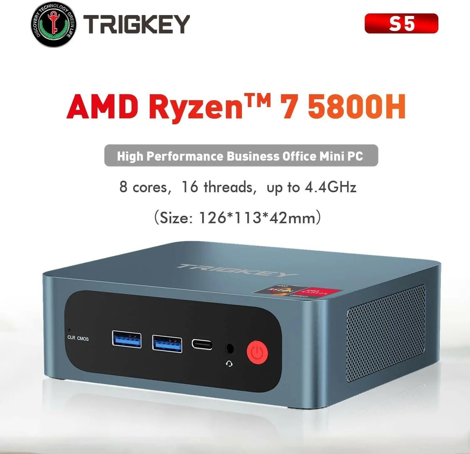 TRIGKEY Mini PC Ryzen 7 5800H（8C/16T,Up to 4.4GHz） 32G DDR4 1T SSD, Desktop Computer Support