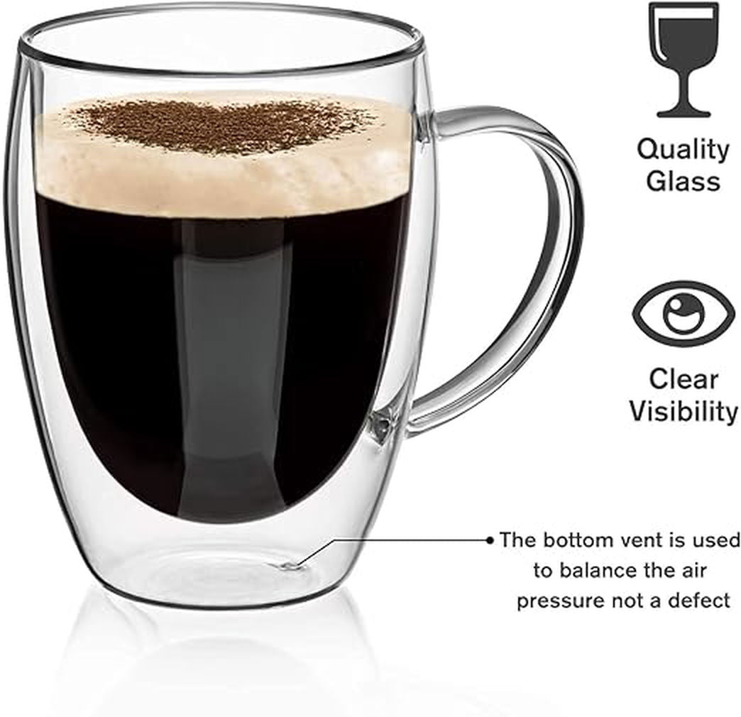 2-Pack Double Walled Glass Coffee Mugs with Handle, Insulated Layer (350ml 2pcs)