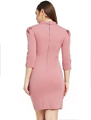 Women's Solid Double Breasted Knee Length Dress (MOAW21D13-33-234-05)