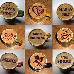 36Pcs Coffee Decorating Stencils, and 2 Stainless Steel Mesh Powder Shaker