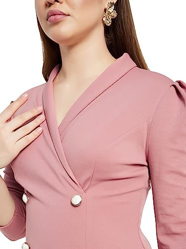 Women's Solid Double Breasted Knee Length Dress (MOAW21D13-33-234-05)