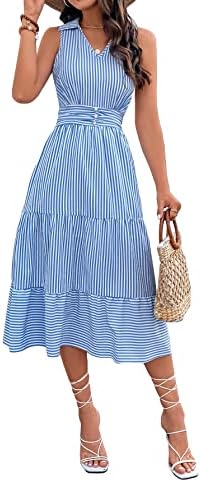 Women's casual maxi dress from Georgeletter with striped design, high waist and ruffle hem