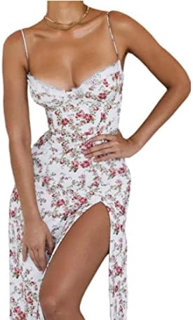 Women's dresses Spaghetti Strap Long Robe Flower Print Beige Bodycon Long dress for women casual,Summer Dress