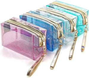 4Pc Clear Cosmetic Bags Set with Strap - Transparent Makeup Bags