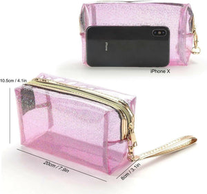 4Pc Clear Cosmetic Bags Set with Strap - Transparent Makeup Bags