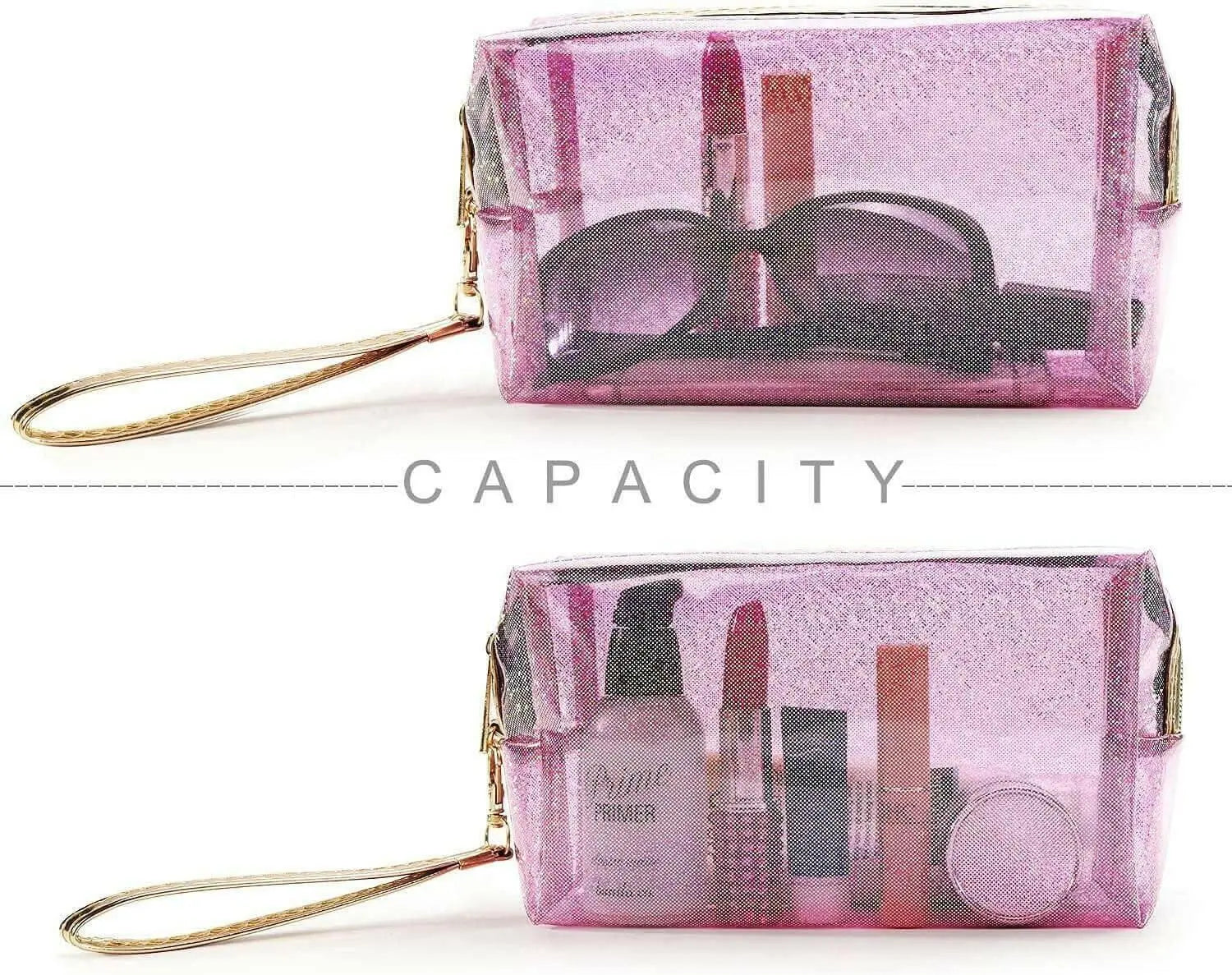 4Pc Clear Cosmetic Bags Set with Strap - Transparent Makeup Bags