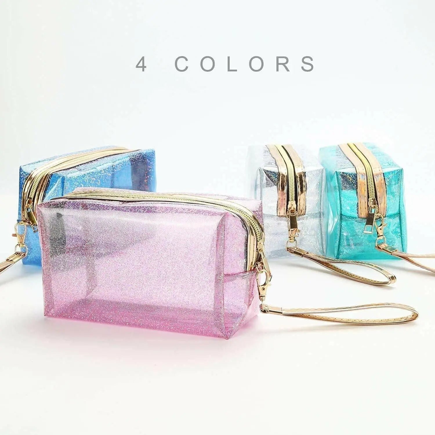 4Pc Clear Cosmetic Bags Set with Strap - Transparent Makeup Bags