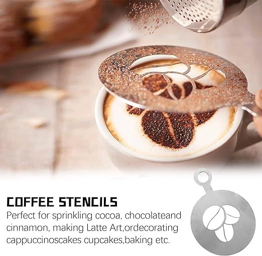 4 PCS Stainless Steel Coffee Stencils - Personalized Latte Art and Cake Decor with Barista-Grade Cappuccino Arts Templates, matel
