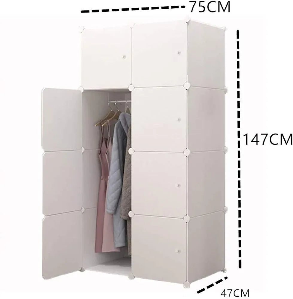 Portable Clothes Hanging Closet, Combination Closet,Space Saving Modular Closet,Storage Organizer Cube for Books,Towels (8 Cubes, Extra Cones Included