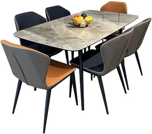 Sky-Touch Rectangular Kitchen Dining Table, Modern Rectangular Dining Table with Slate and Black Iron Legs, for Dining Room, Kitchen 140 x 80 cm