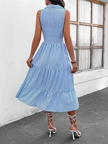 Women's casual evening maxi dress with striped design, high waist and ruffle hem