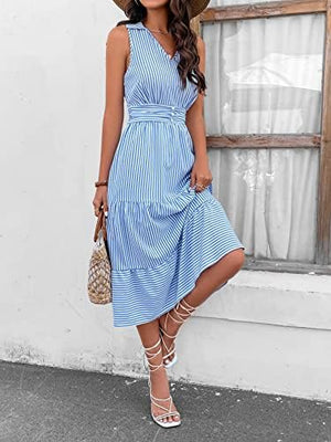 Women's casual maxi dress from Georgeletter with striped design, high waist and ruffle hem