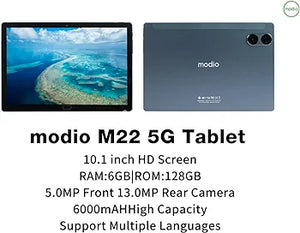 Modio 5G Tablet with 10.1-inch HD Display, 6GB RAM, 128GB ROM (Grey