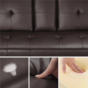 Sofa Bed, Faux Leather Lounge Couch for Living Room, Convertible Upholstered Loveseat Sleeper, Small Futon Couch for Small Space w/Cup Holders