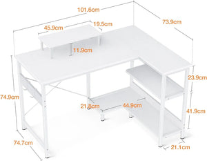ODK L-Shaped Computer Desk with Reversible Storage Shelves, Corner Desk with Monitor Stand, Modern Simple Writing Desk for Home Office Workstation