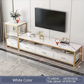 Modern Multifunctional TV Cabinet Simple Design Artificial Marble Pattern for Living Room, DGJ140 (140 x 30 x 40 cm, White)
