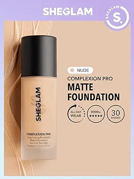SHEGLAM Foundation Complexion Pro Long Lasting Breathable Matte Foundation (Nude, 30ml)