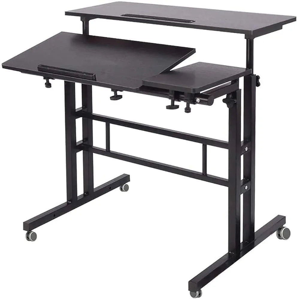 Sky-Touch Height Adjustable Standing Desk for Laptop, Computer, Tablet, Home Desk with Wheels for Computer Workstation, Black