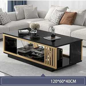 Modern 2 tier sofa table with white marble finish for living room and home