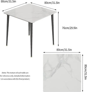 Marble Kitchen Dining Table: 80cm square table top in contemporary high gloss sintered stone with tapered metal legs 4 seater breakfast table