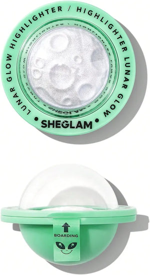 SHEGLAM lunar glow highlighter - Super pigmented Lunar Glow Highlighter Multi-Dimensional Shine Highlighter Powder High-Shine Finish Blue-Green Sheen Glow Face Makeup