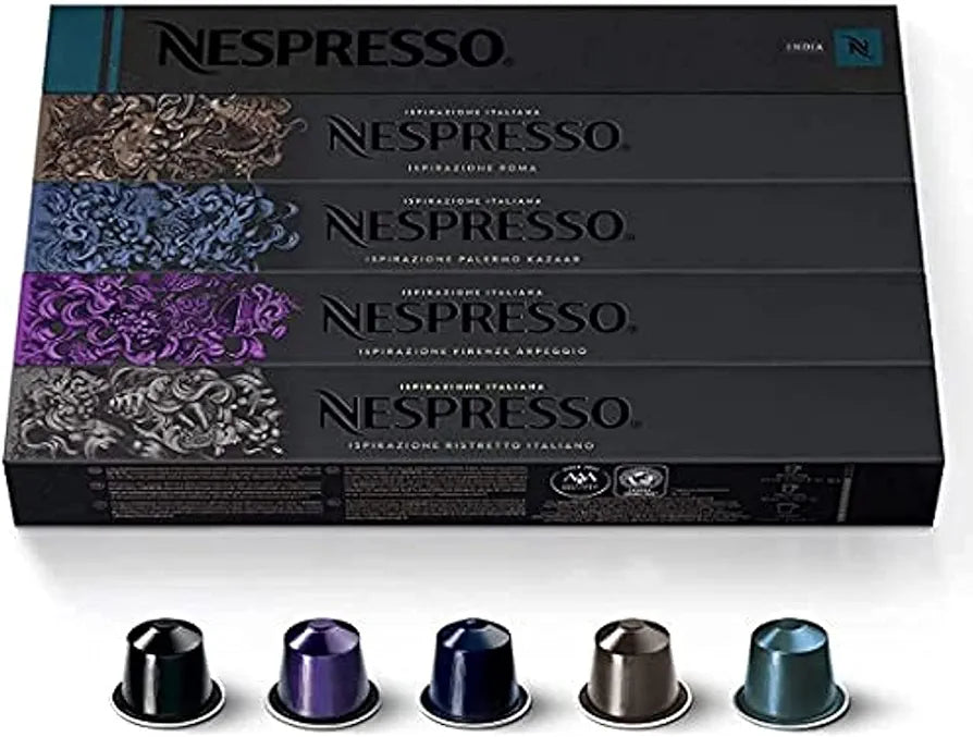Nespresso Original Espresso Coffee Capsules of 50 Nespresso Capsules (Arpeggio, Roma, Ristretto, Casar, India, 10 capsules each, 50 servings)