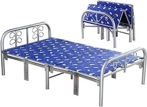 Sky-Touch Folding Bed Size 190 x 90 cm, Heavy Duty Single Folding Bed with Metal Steel Bed Frame and Tool-Free Setup, Blue