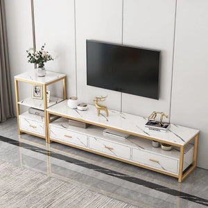 Modern Multifunctional TV Cabinet Simple Design Artificial Marble Pattern for Living Room, DGJ140 (140 x 30 x 40 cm, White)