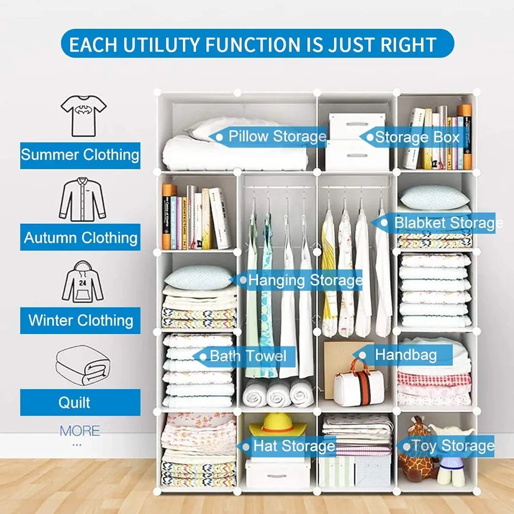 Portable Clothes Hanging Closet, Combination Closet,Space Saving Modular Closet,Storage Organizer Cube for Books,Towels (8 Cubes, Extra Cones Included