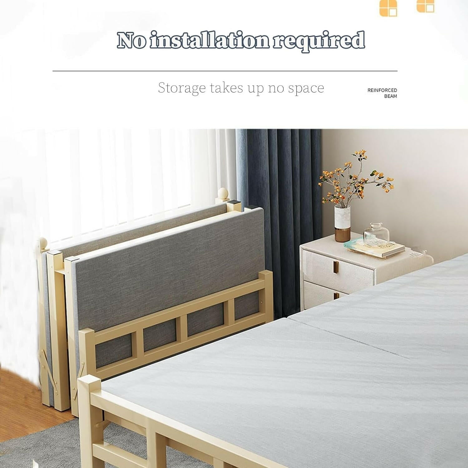 Metal bed frame / mattress base with steel support / no box spring needed / easy to assemble, single
