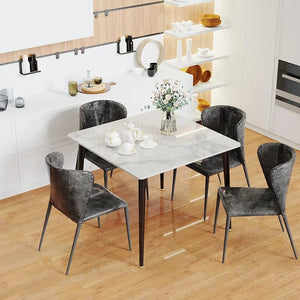 Marble Kitchen Dining Table: 80cm square table top in contemporary high gloss sintered stone with tapered metal legs 4 seater breakfast table