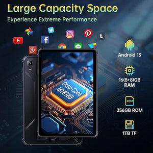 Kingkong Android 13 Rugged Tablet PC 10.1 Inch 16GB RAM 256GB ROM 1TB Expandable FHD Screen 10600mAh 8MP+16MP Camera Waterproof 4G Dual SIM 5G WiFi best budget android tablet