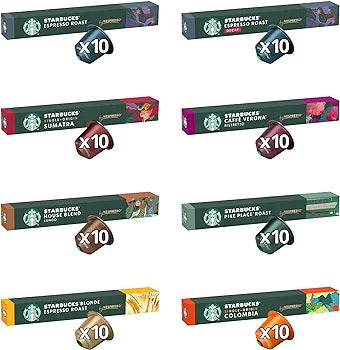 Starbucks Variety Pack of 8 Flavors Nespresso Coffee Capsules (Pack of 8, 80 capsules total