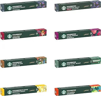 Starbucks Variety Pack of 8 Flavors Nespresso Coffee Capsules (Pack of 8, 80 capsules total