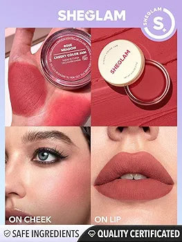 SHEGLAM - Cheeky Color Jam- 6 Shades Multi-Use Cream Blush Lip Cream Matte Highly Pigmented Natural Blush Powder Face Makeup (Rose Meadow)