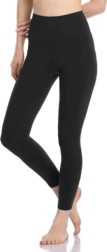 Womens High Waisted Tummy Control Workout Leggings 7/8 Length Yoga Pants with Pockets