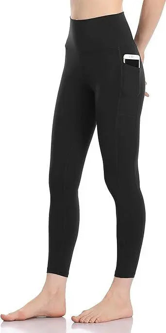 Womens High Waisted Tummy Control Workout Leggings 7/8 Length Yoga Pants with Pockets