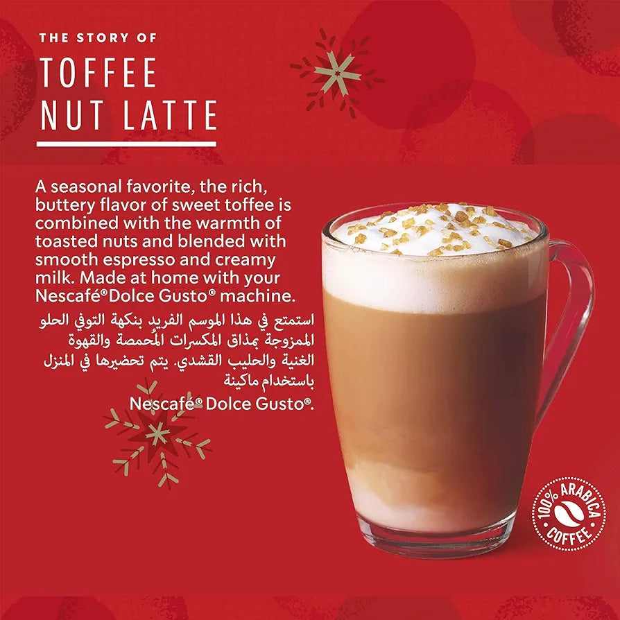 Limited Edition Toffee Net Latte Coffee Capsules Compatible with Nescafe Dolce Gusto Machines