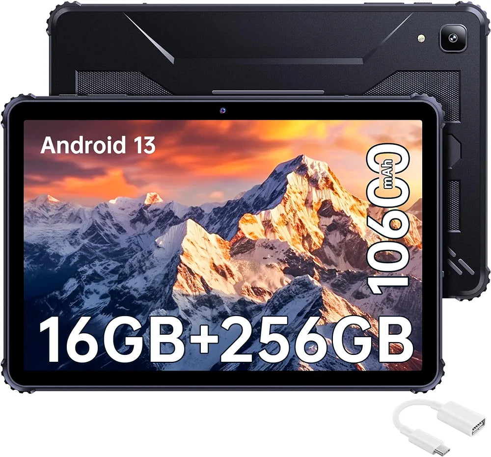 Kingkong Android 13 Rugged Tablet PC 10.1 Inch 16GB RAM 256GB ROM 1TB Expandable FHD Screen 10600mAh 8MP+16MP Camera Waterproof 4G Dual SIM 5G WiFi best budget android tablet