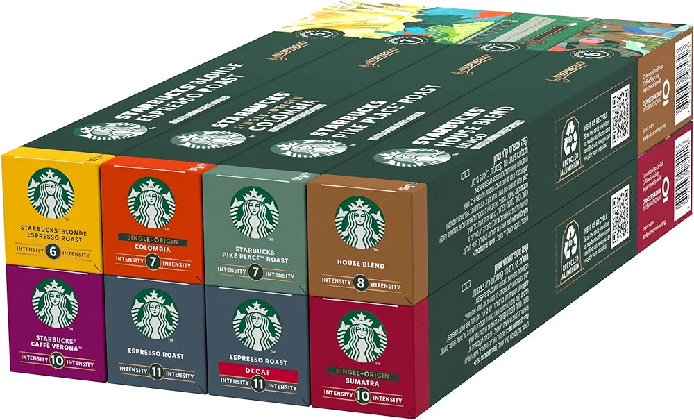 Starbucks Variety Pack of 8 Flavors Nespresso Coffee Capsules (Pack of 8, 80 capsules total