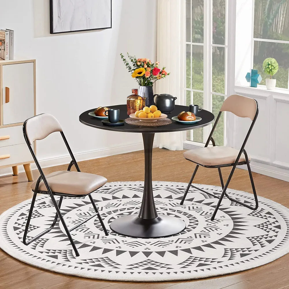 Modern Round Dining Table with Tulip Pedestal Base Mid-Century Entertaining Table for Kitchen Dining Room Living Room