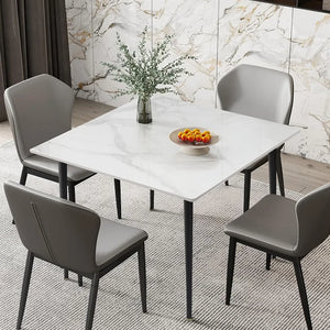 Marble Kitchen Dining Table: 80cm square table top in contemporary high gloss sintered stone with tapered metal legs 4 seater breakfast table