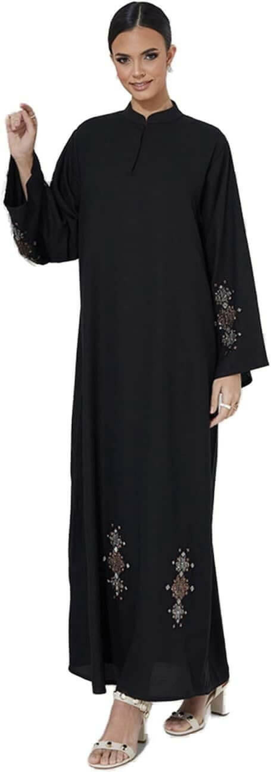 Abaya Women Closed Abaya With Embroidery Silver And Brown Stone Design