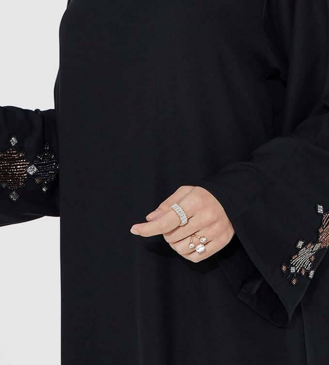 Abaya Women Closed Abaya With Embroidery Silver And Brown Stone Design