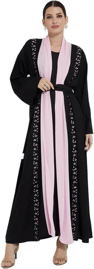 Abaya Women Open Abaya With Pink Chiffon And Pink Stitching Design