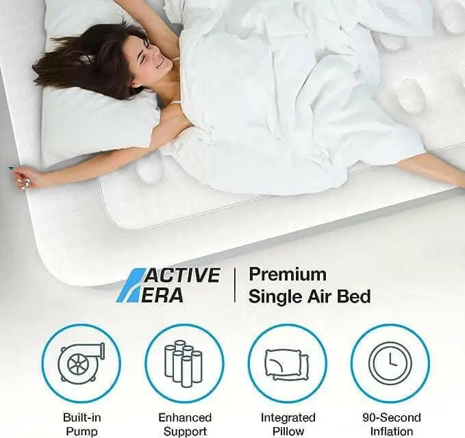 Active Era Air Bed Premium Single Size Inflatable Mattress With a Built In Electric Pump And Pillow (Twin) 99 x 187 x 46 cm