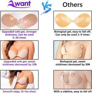 Awant Adhesive Bra Strapless Sticky Push Up Backless Adhesive Invisible Silicone Bras for Women with Nipple Covers Sticky Boobs for Backless Dress