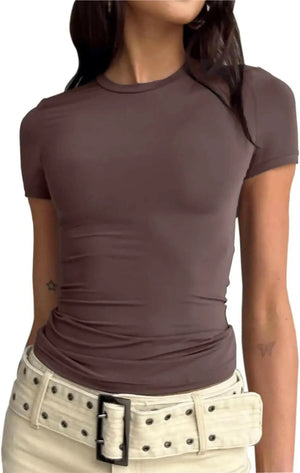 BAIGRAM Women’s Basic Slim fit Crop Top Tee Shirt Short Sleeve Workout Round Neck Cropped Tshirt